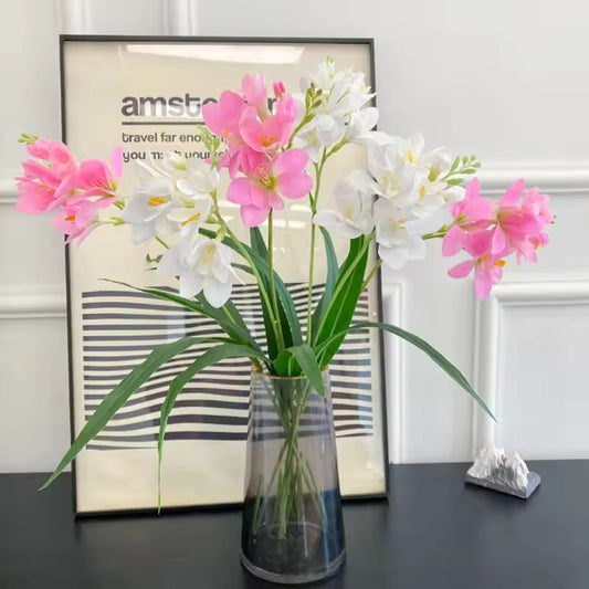3pcs 64cm Silk Vanilla Orchid Artificial Flowers Branches Fake Freesia Wedding Props Christmas Wedding Party Home Decoration