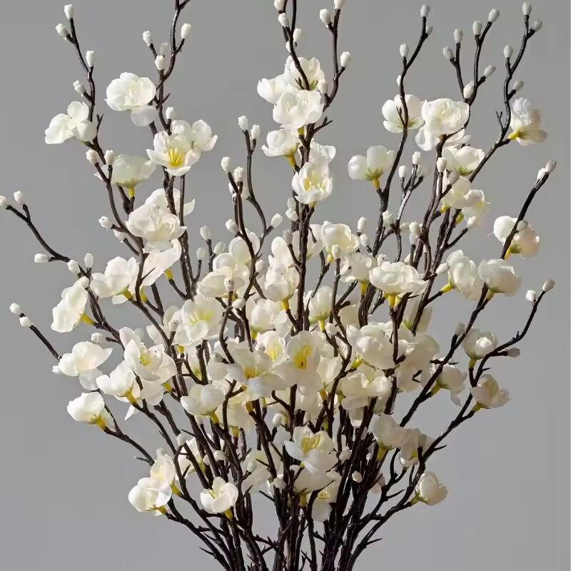 21.65 Inch Artificial White Plum Blossom Mini Wintersweet Faux Flower for Chinese Style Home Décor Arrangement