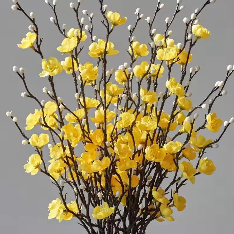 21.65 Inch Artificial White Plum Blossom Mini Wintersweet Faux Flower for Chinese Style Home Décor Arrangement